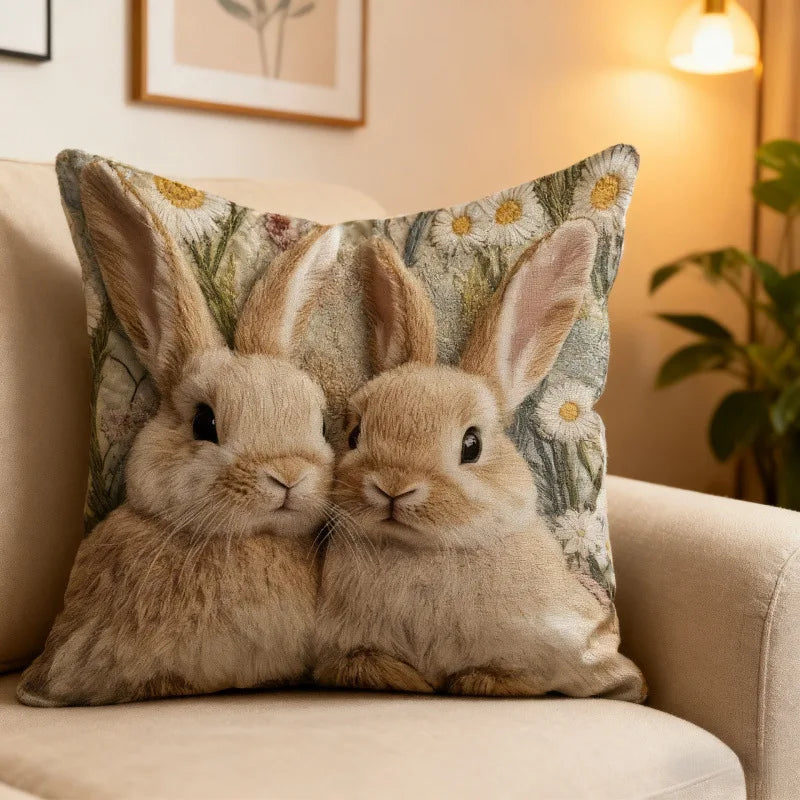 Storybook Animal Stitch-Effect Printed Pillow Cover