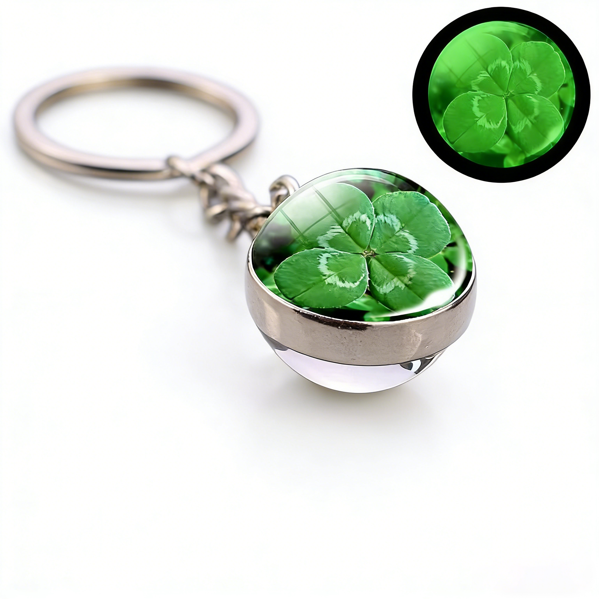 Glow in the Dark Four Leaf Clover Keychain | Graduation Gift Memorial Lucky Charm