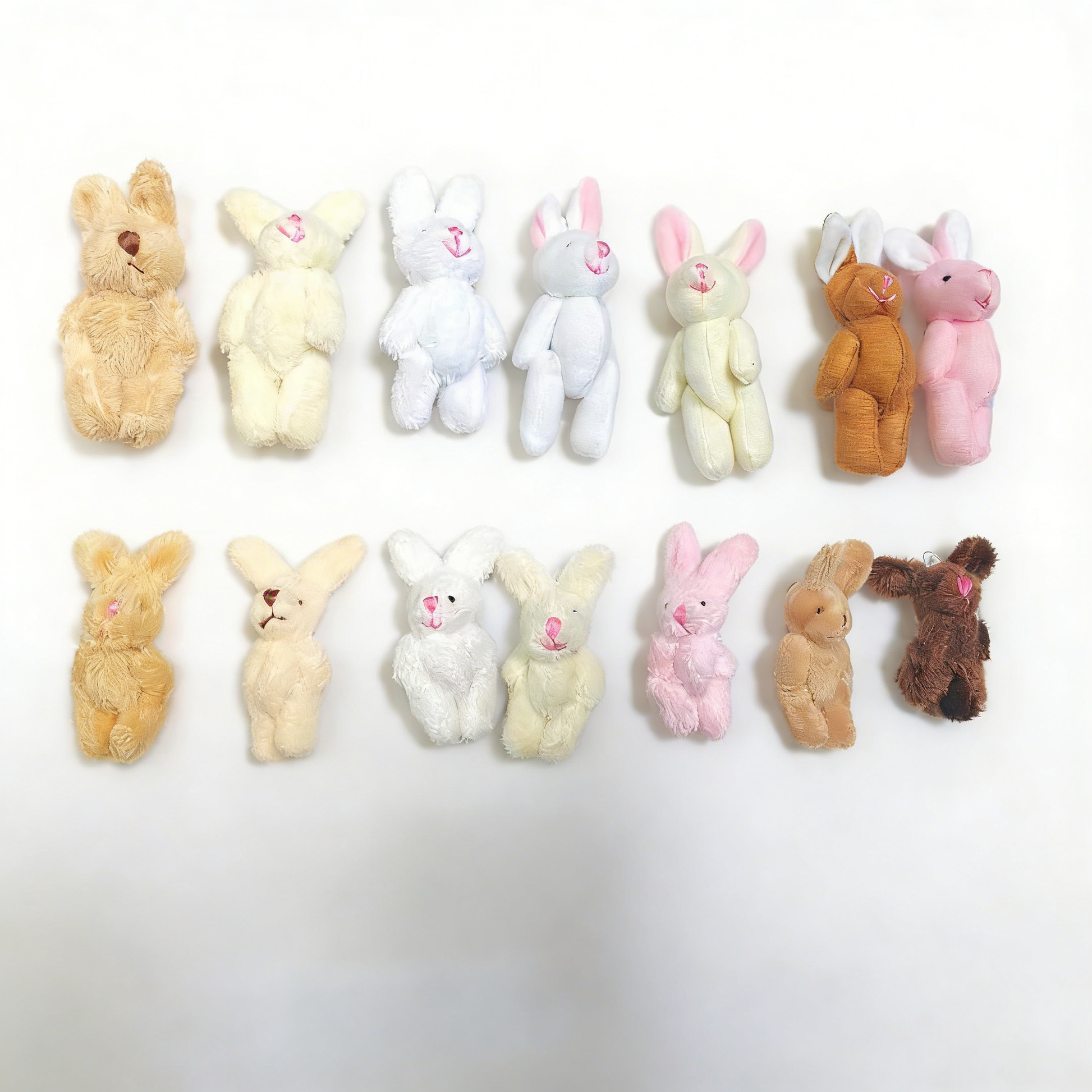 Mini Jointed Bunny Plush Toy - Poseable Stuffed Rabbit Doll (Assorted Colors) | Small Fluffy Bunny Ornament, Backpack Charm, Gift for Kids & Collectors