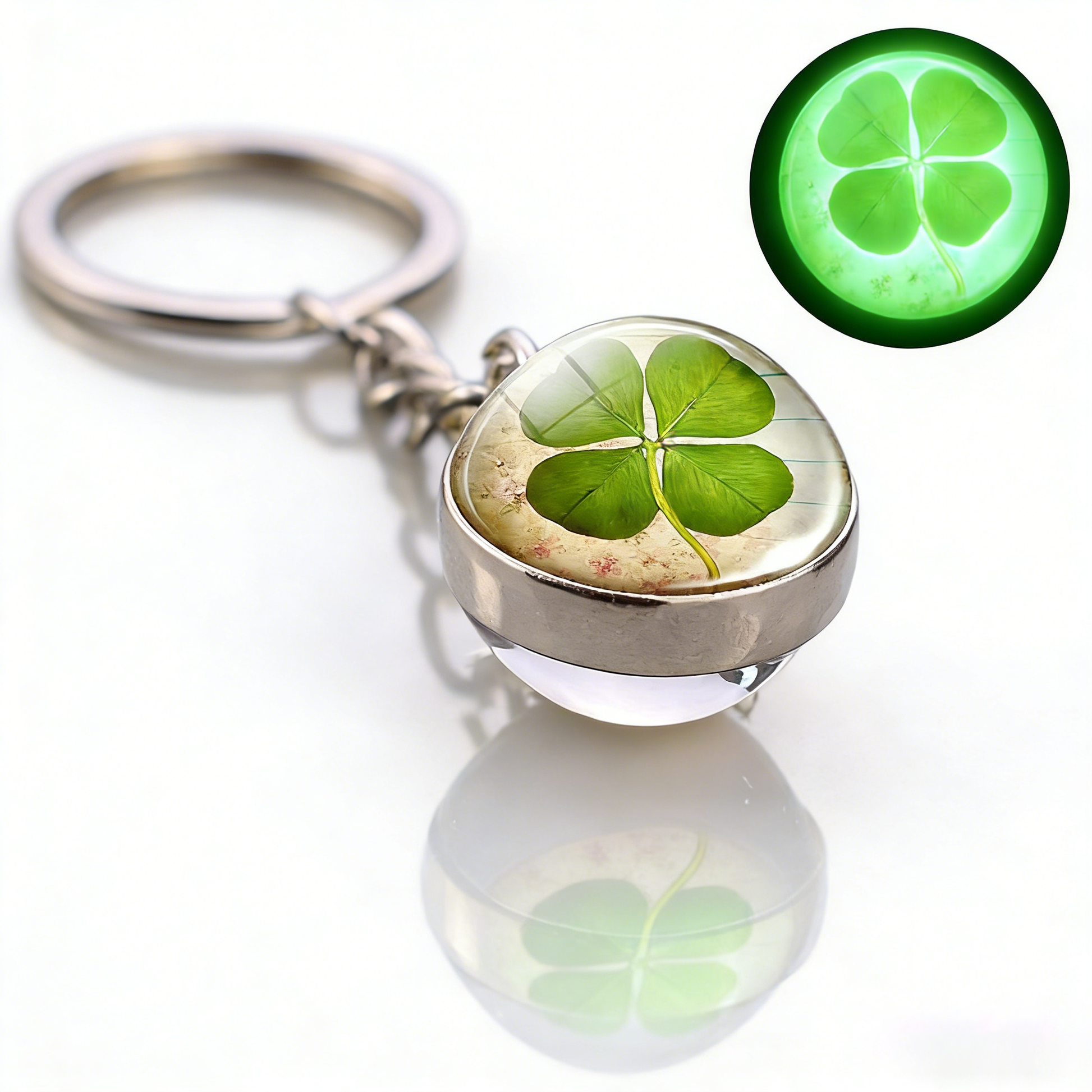 Glow in the Dark Four Leaf Clover Keychain | Graduation Gift Memorial Lucky Charm