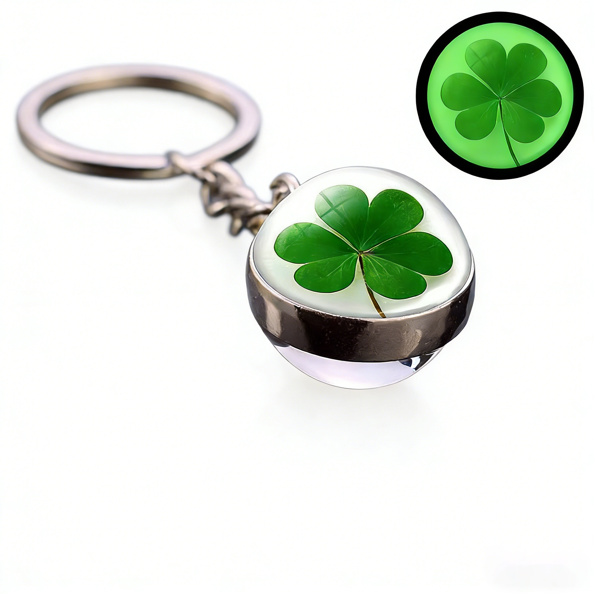 Glow in the Dark Four Leaf Clover Keychain | Graduation Gift Memorial Lucky Charm