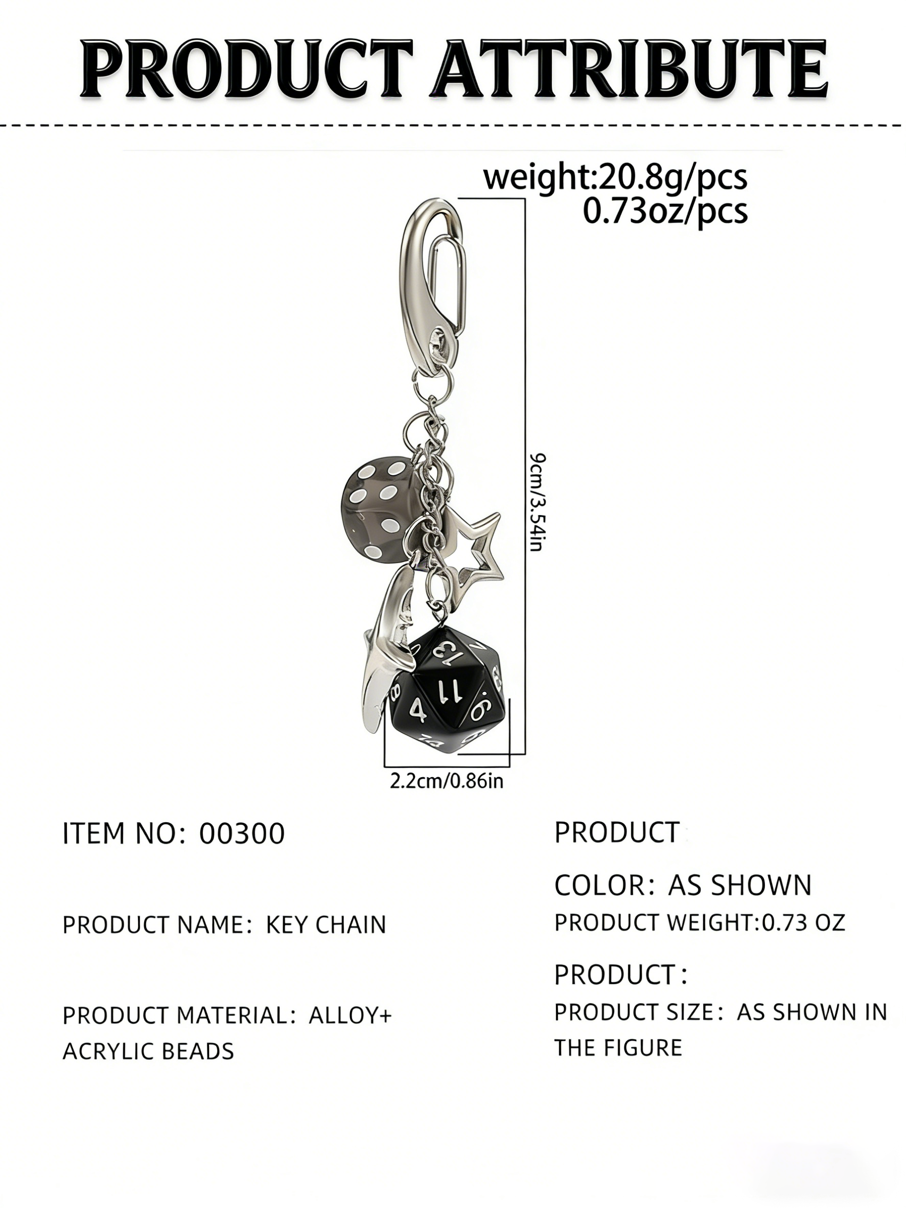 D20 Dice Star Keychain | RPG Gaming Dice Memorial Keepsake Alloy Acrylic Charm