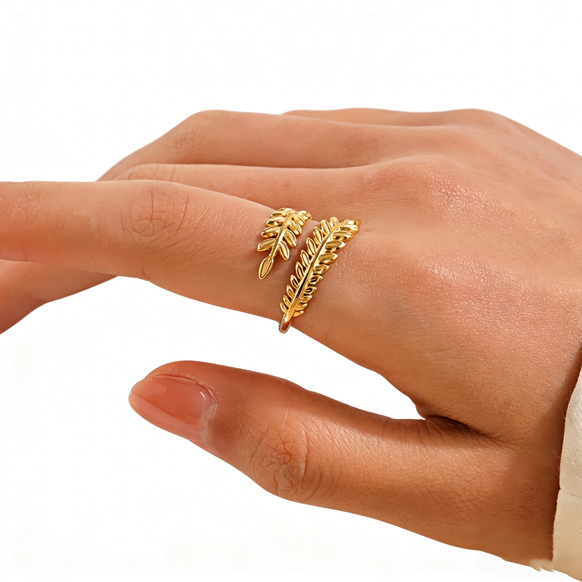 Adjustable Titanium Steel Leaf Ring | Hypoallergenic Minimalist Nature Jewelry