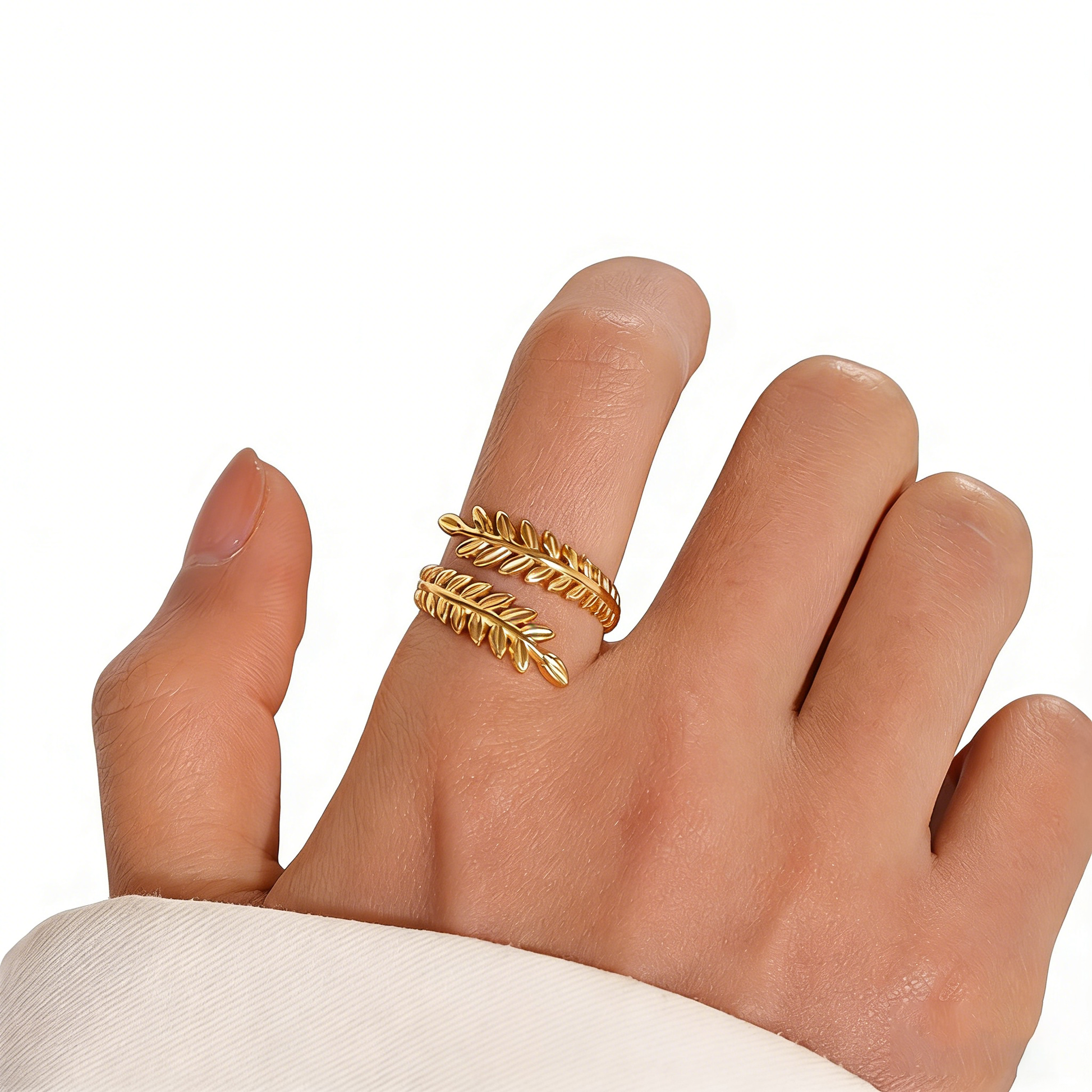 Adjustable Titanium Steel Leaf Ring | Hypoallergenic Minimalist Nature Jewelry