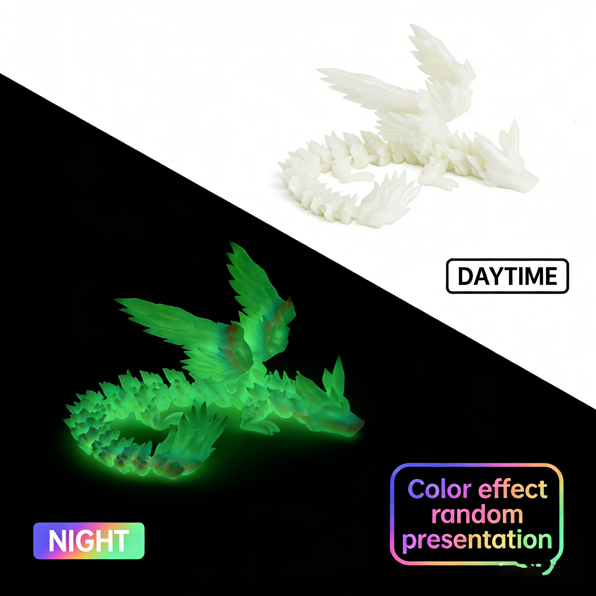 Articulated Crystal Dragon Figurine - 3D Printed Flexible Jointed Dragon Statue, Collectible Decor for Desk, Shelf, or Fantasy Gift